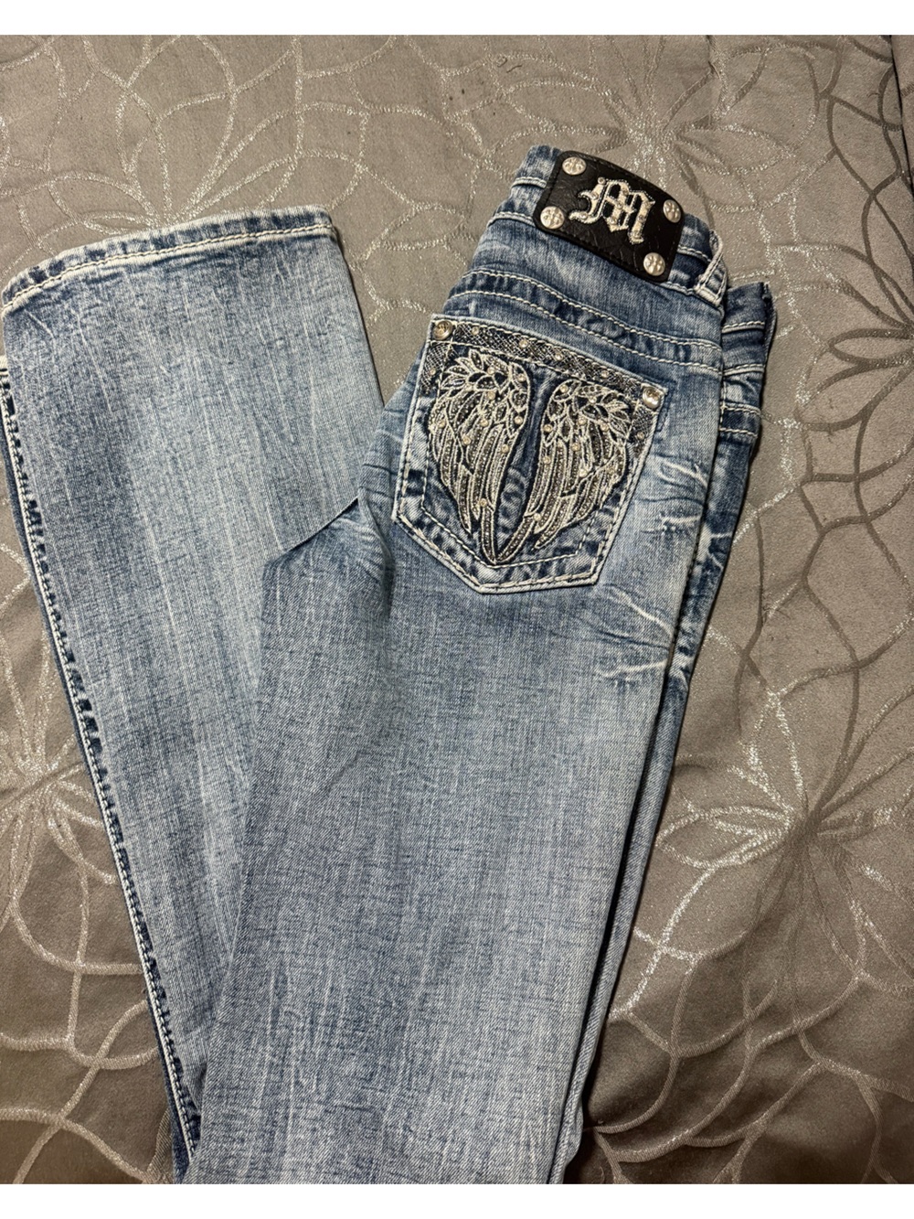 Miss Me Light Blue Embroidered Pocket Boot Cut Jeans
